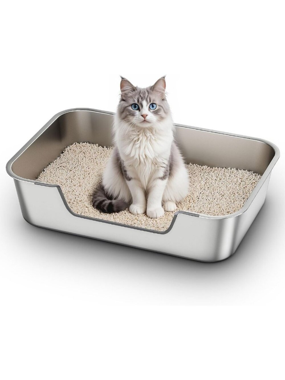 Extra Large Low Entry Stainless Steel Cat Litter Box - 27.5x19.6x7.8in, Easy